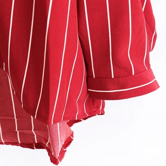 Hong Tai Lang Red & White Stripe Long Sleeves Dip-Back Shirt Women's Size S - Picture 8 of 14